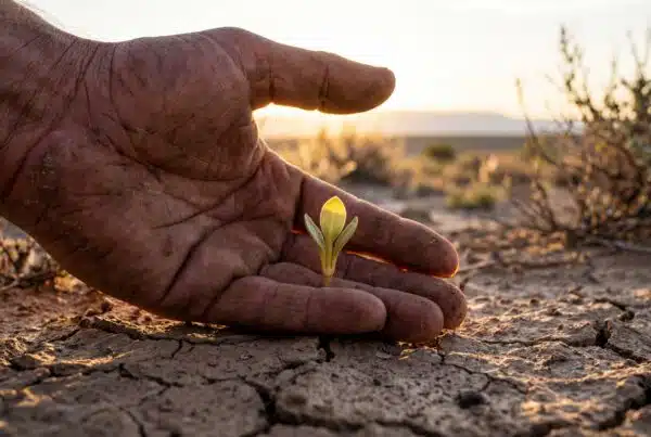 Symbol of Hope and New Life Growing from Dry Soil